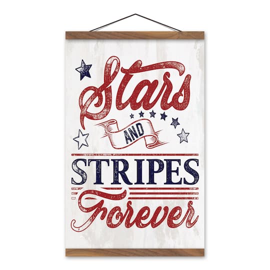 Stars and Stripes Forever Teak Hanging Canvas